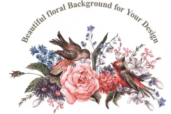 优雅花卉与飞鸟裁片印花服装印花设计