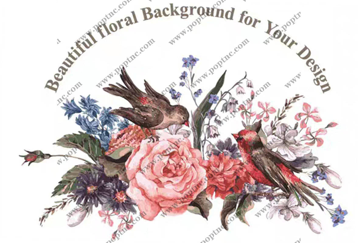 优雅花卉与飞鸟裁片印花服装印花设计