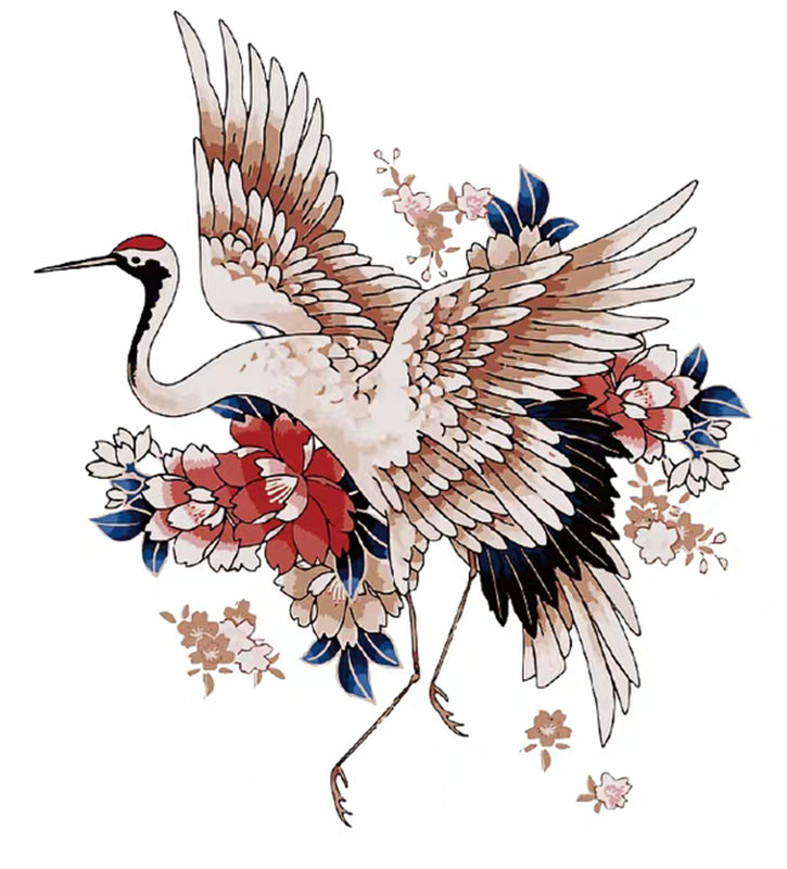 优雅仙鹤与花卉裁片印花服装，展现东方美学的时尚魅力