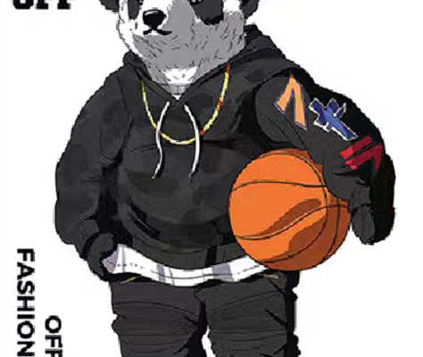 时尚篮球熊猫裁片印花服装印花设计