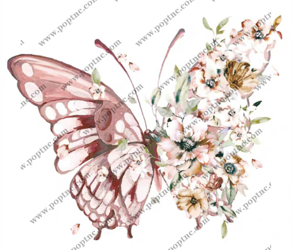 优雅粉色蝴蝶与花卉裁片印花服装设计