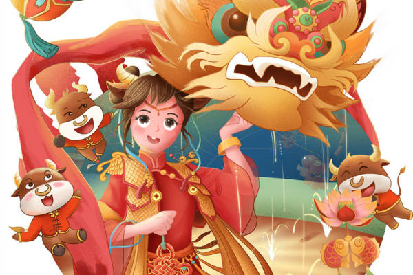 春节传统舞狮服装裁片印花设计