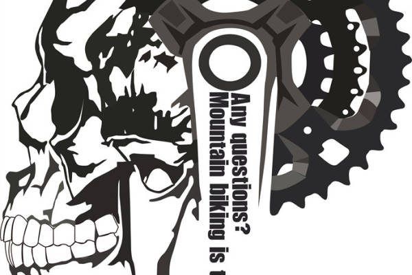 时尚骷髅头裁片印花服装，山地自行车齿轮设计，潮流个性服装印花