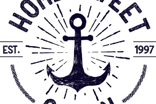 复古海洋风格裁片印花服装，经典锚元素设计