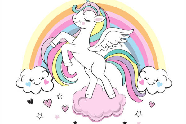 梦幻彩虹独角兽裁片印花服装 可爱卡通图案设计