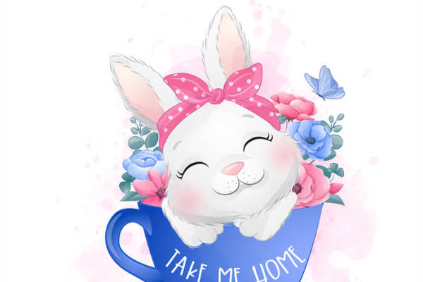 可爱兔子与花卉裁片印花服装设计