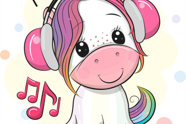 可爱独角兽裁片印花服装,音乐主题时尚设计