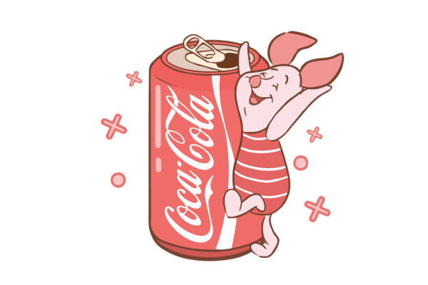 可爱卡通猪拥抱可口可乐裁片印花服装印花设计