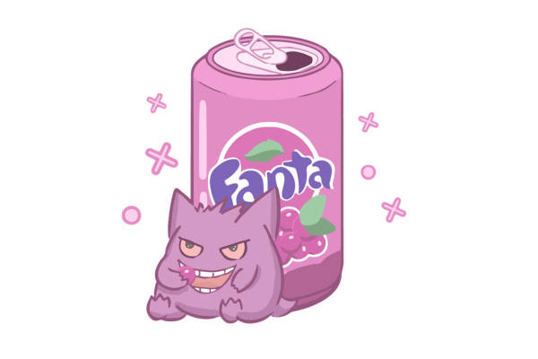 可爱紫色猫咪与葡萄味芬达裁片印花服装