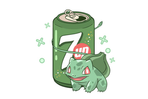 创意恐龙裁片印花服装，趣味7up饮料罐图案设计