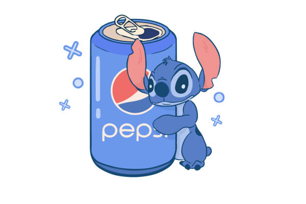 可爱史迪奇与百事可乐裁片印花服装印花设计