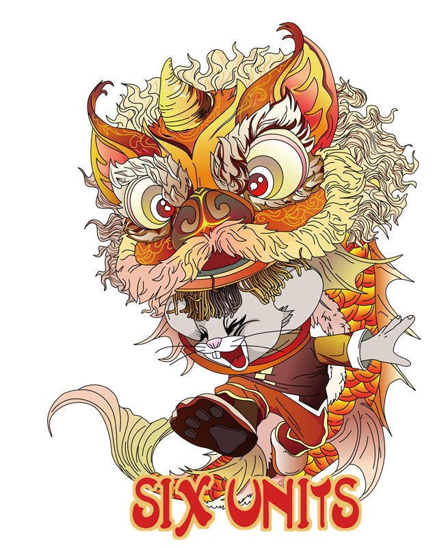 时尚国潮风裁片印花服装：六单位舞狮图案设计