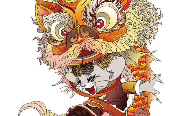 时尚国潮风裁片印花服装：六单位舞狮图案设计