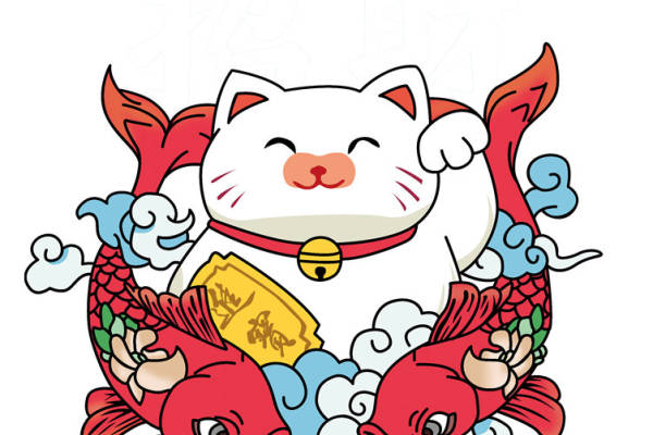 吉祥如意招财猫裁片印花服装印花设计