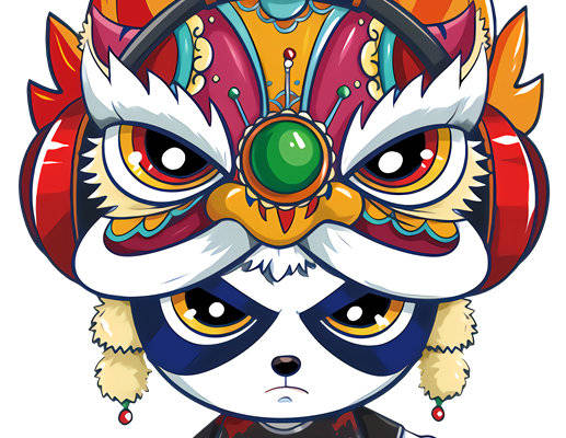 传统中国风醒狮裁片印花服装印花设计