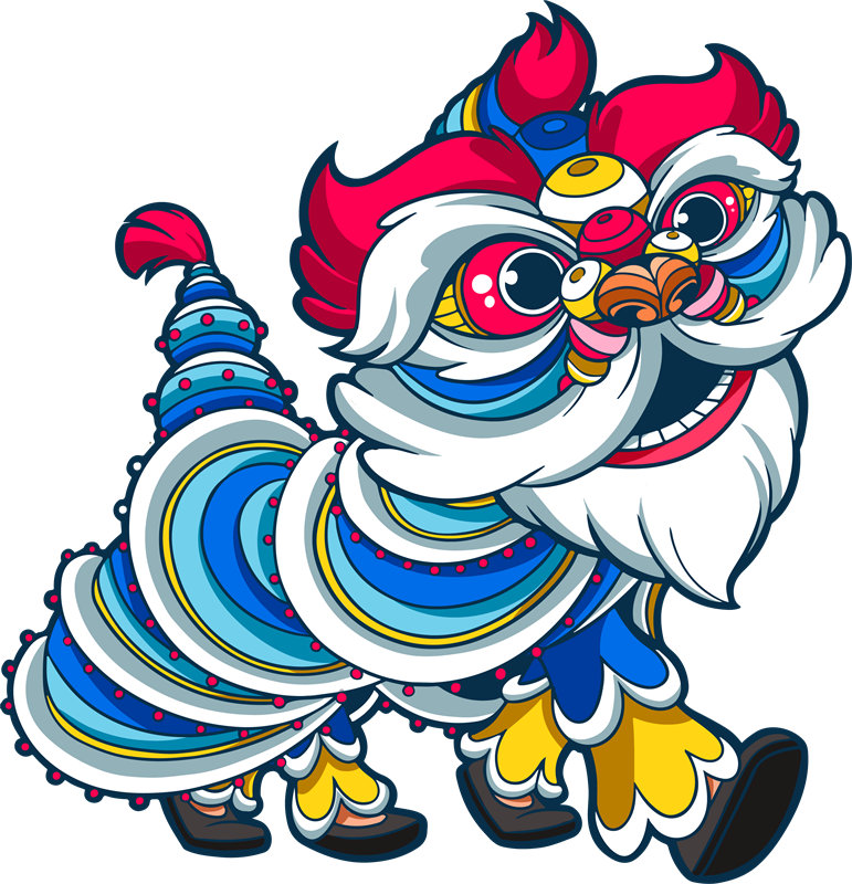 传统中国风舞狮裁片印花服装印花设计