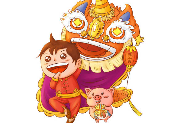 春节传统舞狮裁片印花儿童服装印花设计