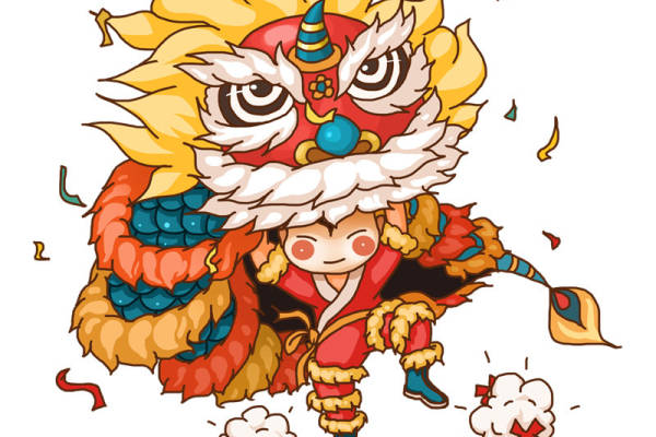 中国风舞狮裁片印花服装印花设计，增添节日喜庆气氛