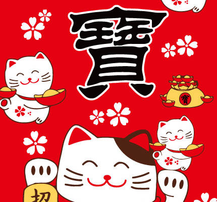 吉祥如意招财猫裁片印花服装印花设计