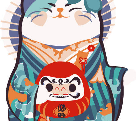 2023年新款招财猫达摩裁片印花服装印花设计