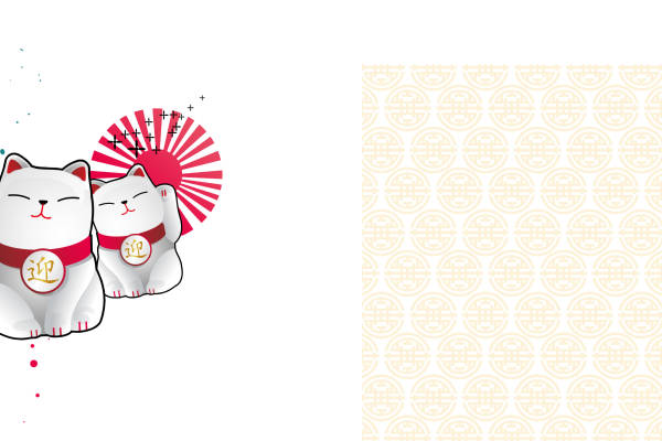 吉祥如意招财猫裁片印花服装印花设计