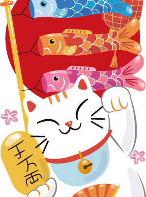 吉祥如意招财猫裁片印花服装印花设计