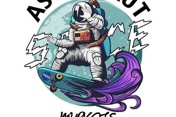 探索宇宙的滑板宇航员裁片印花服装印花设计