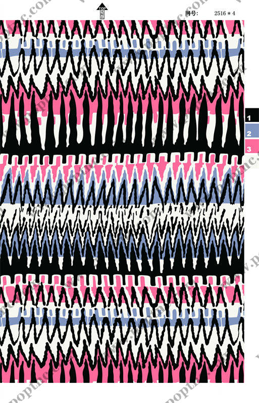 时尚潮流黑白粉蓝服装印花面料设计