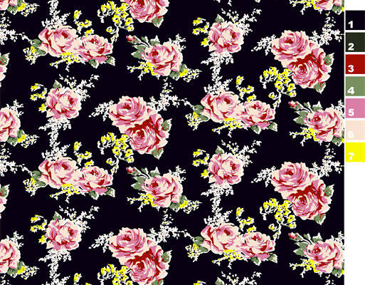 优雅黑色底色粉色玫瑰服装印花面料设计