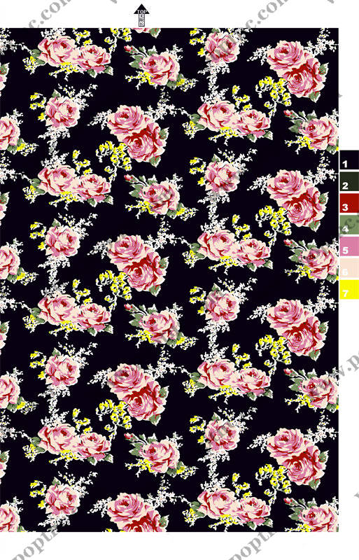 优雅黑色底色粉色玫瑰服装印花面料设计