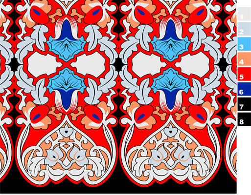 传统风格红色面料印花服装印花设计