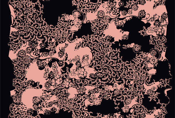 优雅复古风格面料印花，经典黑色与粉色调服装印花设计