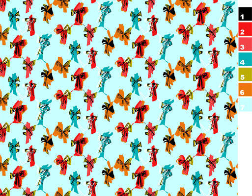 多色蝴蝶结图案服装印花面料设计