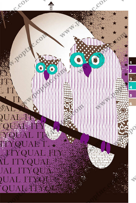 时尚猫头鹰图案服装印花面料印花设计