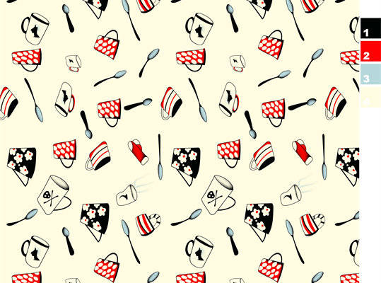 经典红白黑图案面料印花，时尚服装印花设计