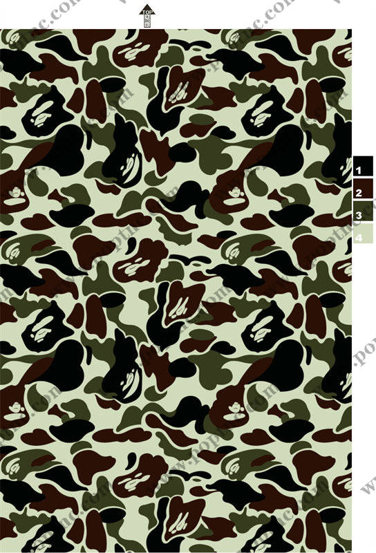 时尚迷彩图案服装印花面料 经典军绿风格