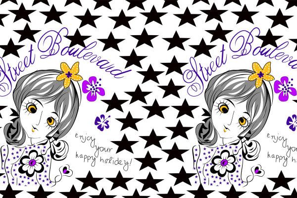 时尚可爱女孩星星图案服装印花面料设计