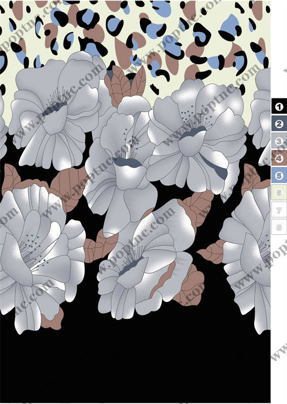 时尚优雅花卉面料印花设计,适用于高端服装印花