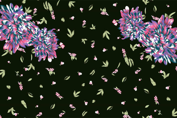 优雅花卉图案面料印花,时尚服装印花设计