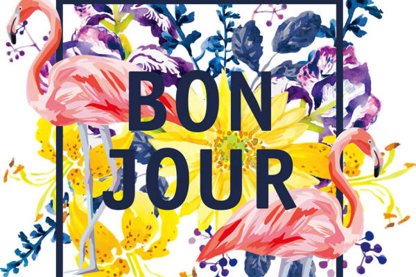 时尚夏日裁片印花服装:BON JOUR花卉图案设计