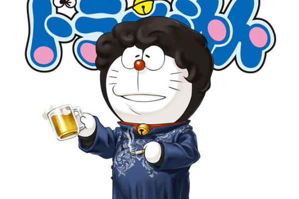 创意卡通裁片印花服装 哆啦A梦啤酒庆祝图案