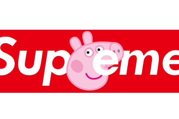 Supreme风格卡通小猪裁片印花服装，时尚潮流服装印花设计