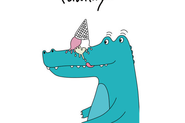 可爱鳄鱼吃冰淇淋裁片印花服装印花设计