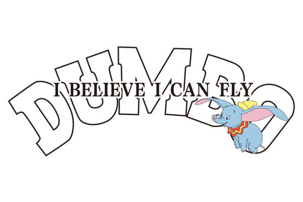 励志裁片印花服装:'I Believe I Can Fly'卡通大象图案