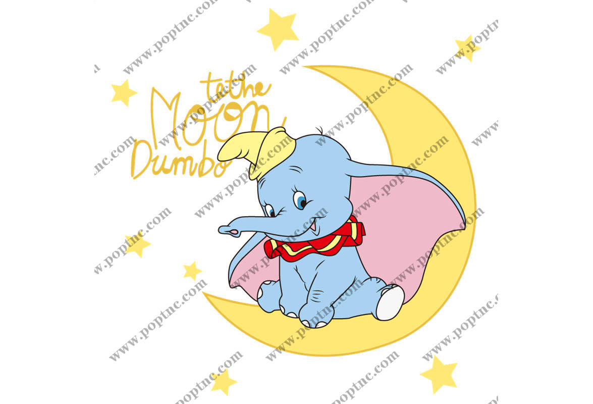 梦幻月亮上的小飞象裁片印花服装