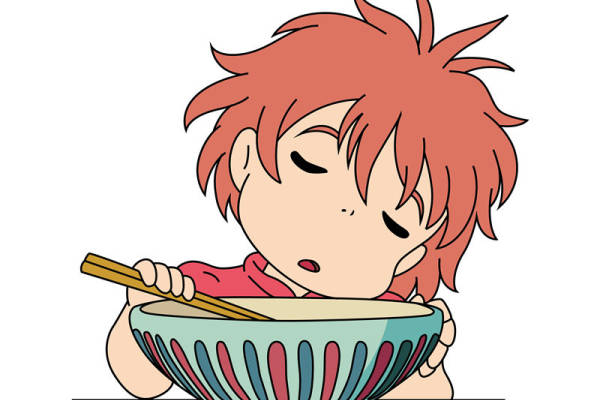 动漫风格红发男孩大碗吃饭裁片印花服装印花设计