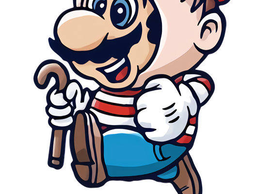 创意裁片印花服装:超级马里奥瓦利卡通形象印花T恤