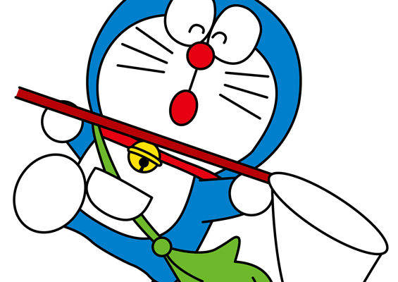 经典卡通角色裁片印花服装：哆啦A梦钓鱼图案