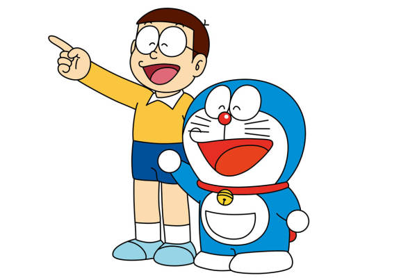 经典卡通裁片印花服装,哆啦A梦与大雄的欢乐时光