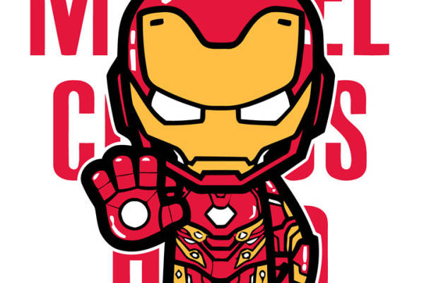 创意裁片印花服装:漫威英雄钢铁侠卡通风格印花T恤